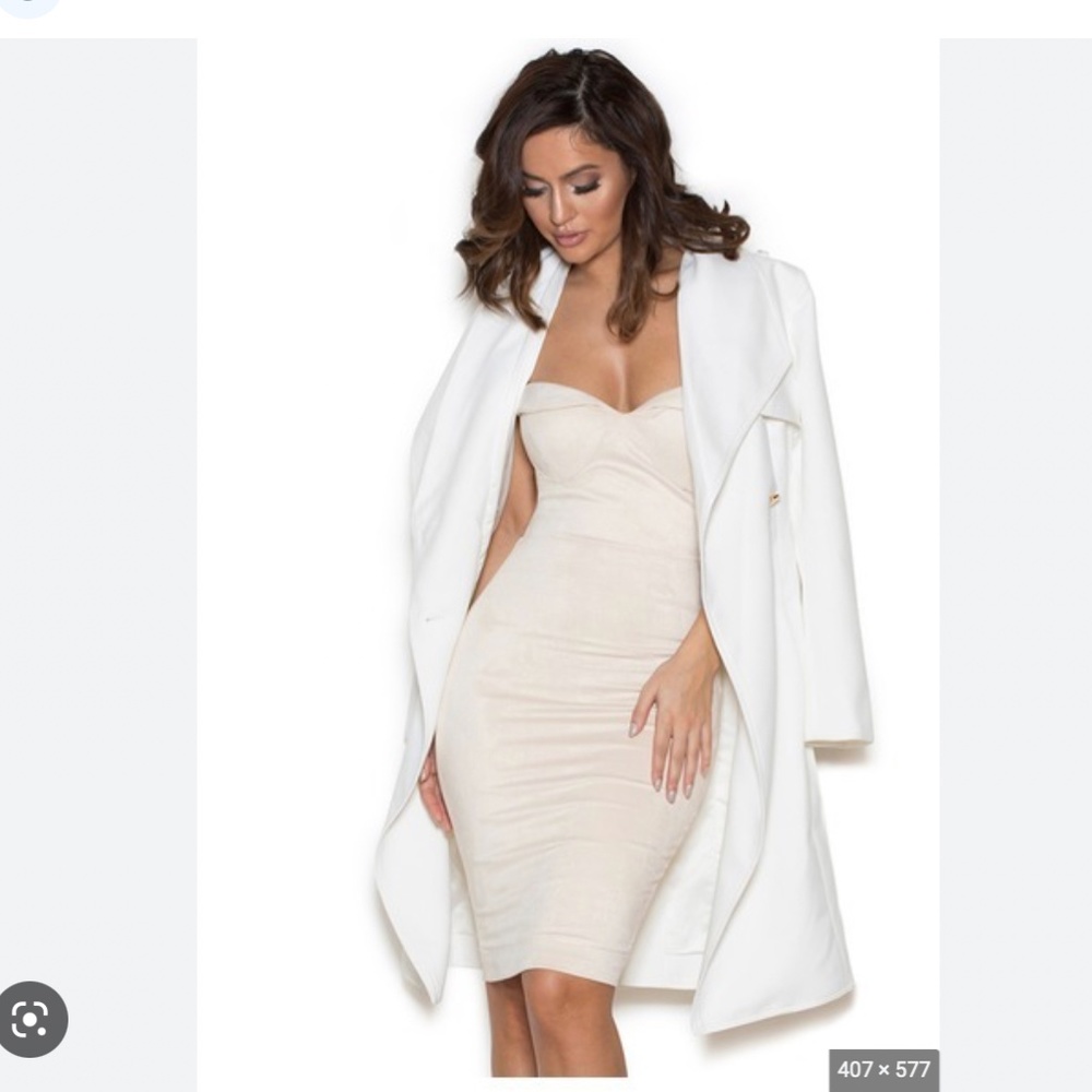 House of CB White Long Double-Breasted Trench Coat - Picture 2 of 5